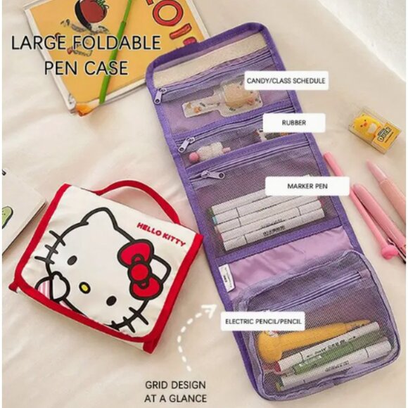 Hello Kitty 4-in-1 Foldable Makeup Bag Zippered Travel Cosmetic Organizer - Picture 4 of 4